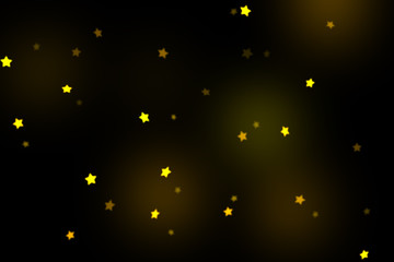 Gold stars bokeh overlay, stars photo overlay, abstract background, shiny gold and yellow stars flowing around. Photo overlay effect, stars bokeh on black background, JPG file.