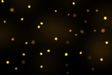 Gold stars bokeh overlay, stars photo overlay, abstract background, shiny gold and yellow stars flowing around. Photo overlay effect, stars bokeh on black background, JPG file.