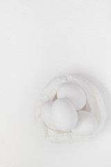 Easter background White eggs bowl