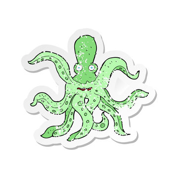 retro distressed sticker of a cartoon giant octopus