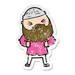 distressed sticker of a cartoon man with beard