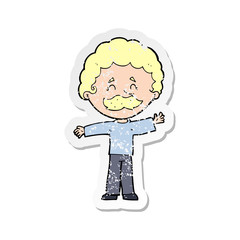 retro distressed sticker of a cartoon boy with mustache