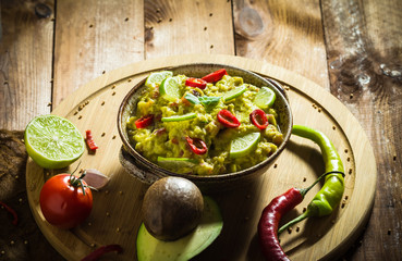 Snack party avocado paste tomato chilli pepper lime onion garlic dill coriander