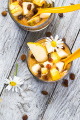 Tasty dessert fruit smoothie raisins