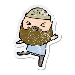 distressed sticker of a cartoon man with beard