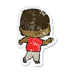 distressed sticker of a cartoon boy with untidy hair