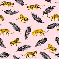 Seamless exotic pattern with abstract silhouettes of leopards.