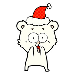 excited teddy bear comic book style illustration of a wearing santa hat