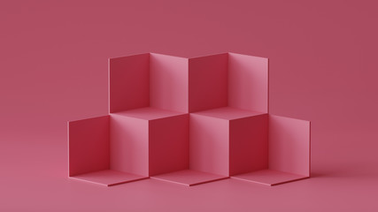 Naklejka premium Cube boxes backdrop display on blank wall background. 3D rendering.
