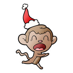 shouting gradient cartoon of a monkey wearing santa hat
