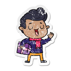 distressed sticker of a happy cartoon man