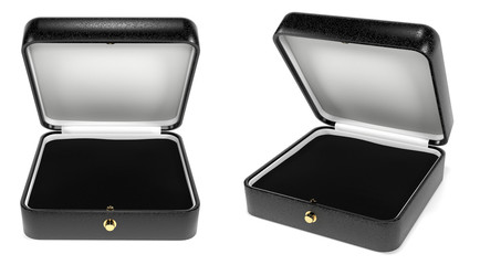 Jewelry box. Black open box with velvet lining. 3d rendering illustration