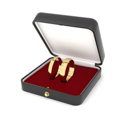 Wedding rings in a jewelry box. 3d rendering illustration