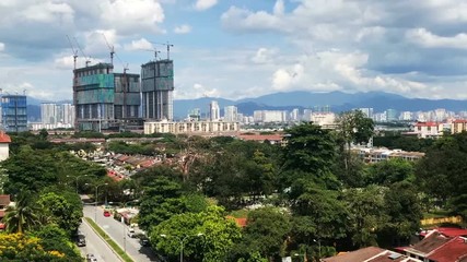 Blue cloudy sky Urban Day time highrise building skyline construction