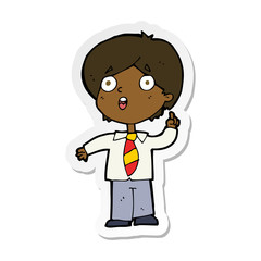 sticker of a cartoon schoolboy answering question