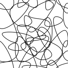 Vector abstract seamless scribble background. Fantasy modern tangled pattern. Digital tortuous design. Creative tangled composition.