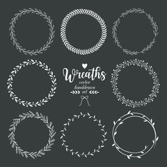 Set of vector handdrawn wreaths.