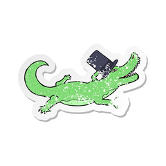 Fototapeta premium retro distressed sticker of a cartoon crocodile in top hat