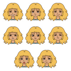 Set of woman's emotions. Facial expression.