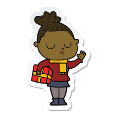 sticker of a cartoon calm woman