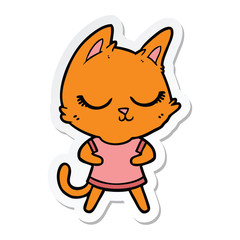sticker of a calm cartoon cat