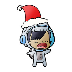 gradient cartoon of a talking astronaut woman wearing santa hat