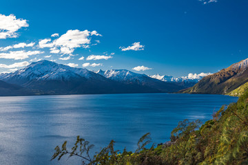 Aerial drone view, north side of Lake Wanaka at Makarora, South Island, New Zealand