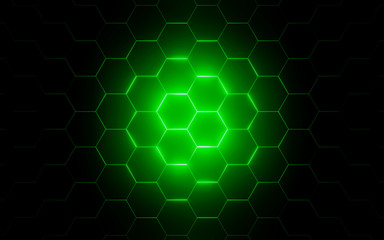 3d illustration of modern honeycomb with green light