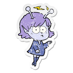 distressed sticker of a cartoon alien girl
