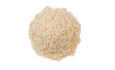 dried onion heap isolated on white background. top view