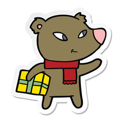 sticker of a cute cartoon christmas bear
