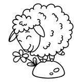 Sheep with a flower. Coloring pages.