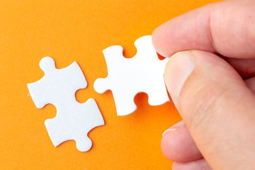 Creating or building own business concept. Puzzle piece, construction and development concept