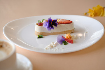 Souffle with Fresh Strawberry and Flowers in decorations