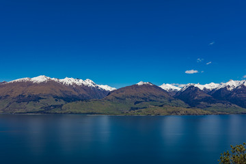 Fototapeta na wymiar Aerial drone view, north side of Lake Wanaka at Makarora, South Island, New Zealand