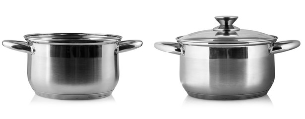 The stainless steel cooking pot over white background - obrazy, fototapety, plakaty