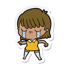 sticker of a cartoon woman crying