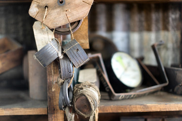 Industrial workshop items on display
