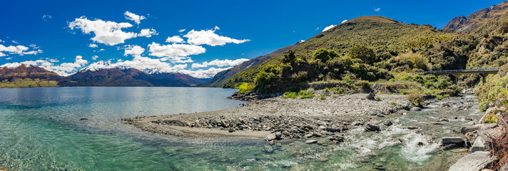 Aerial drone view, north side of Lake Wanaka at Makarora, South Island, New Zealand