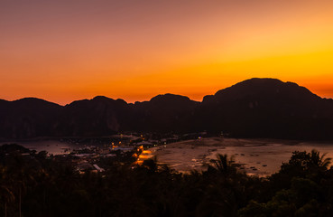 View point Phi Phi Don in the evening and twilight at Phi Phi Island Krabi, Thailand