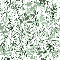 Naklejka na ściany i meble Light background from green plants and leaves. Climbing plants. Vintage texture for fabric, tile, wallpaper.