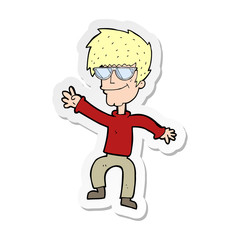 sticker of a cartoon waving cool guy