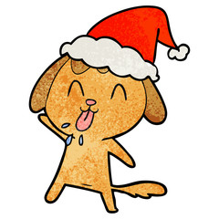 cute textured cartoon of a dog wearing santa hat