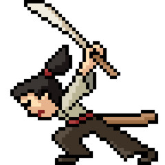 Obraz premium vector pixel art samurai