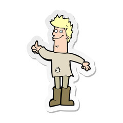 sticker of a cartoon positive thinking man in rags