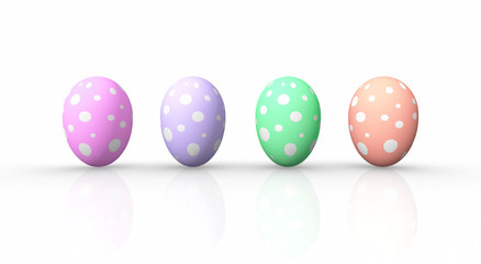 Front view four colorful easter eggs on white background,3D rendering