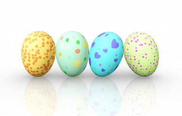 Front view four colorful easter eggs on white background,3D rendering