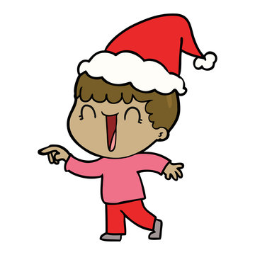 recommend clip art: laughing line drawing of a man pointing wearing santa hat