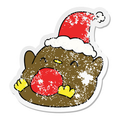 christmas distressed sticker cartoon of kawaii penguin