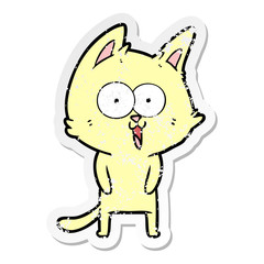 distressed sticker of a funny cartoon cat